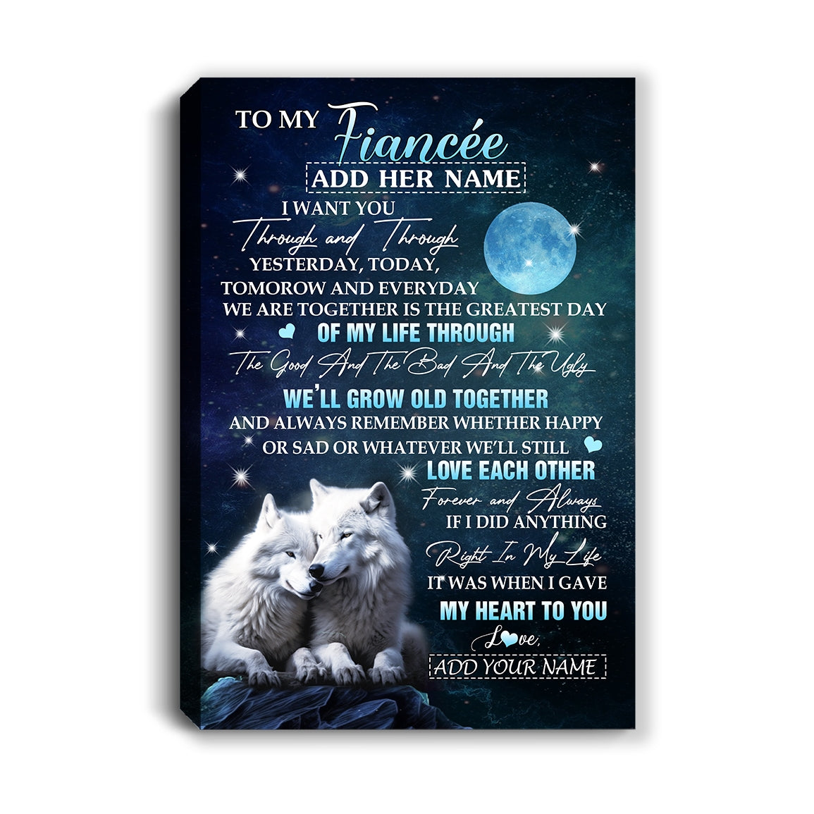 Personalized To My Fiancée Canvas From Fiancé I Want You Wolf Fiancee Birthday Gifts For Her Anniversary Valentines Christmas Custom Wall Art Framed Canvas | teecentury