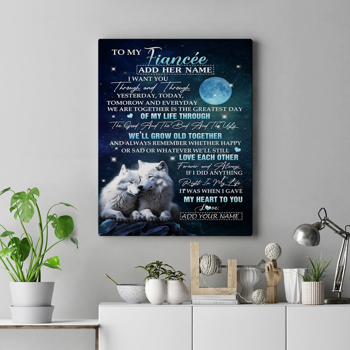 Personalized To My Fiancée Canvas From Fiancé I Want You Wolf Fiancee Birthday Gifts For Her Anniversary Valentines Christmas Custom Wall Art Framed Canvas | teecentury