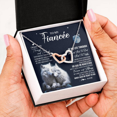Interlocking Hearts Necklace Stainless Steel & Rose Gold Finish | 2 | Personalized To My Fiancée Canvas From Fiancé I Want You Wolf Fiancee Birthday Gifts For Her Anniversary Valentines Day Christmas Custom Wall Art Print Framed Canvas | teecentury