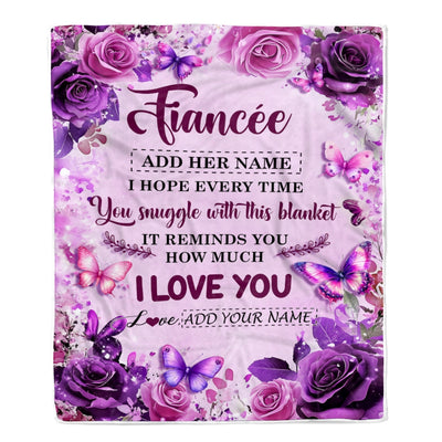Personalized To My Fiancee Gifts Blanket From Fiance Purple Floral Birthday Gifts For Future Wife Romantic Valentines For Her Christmas Custom Fleece Blanket | teecentury