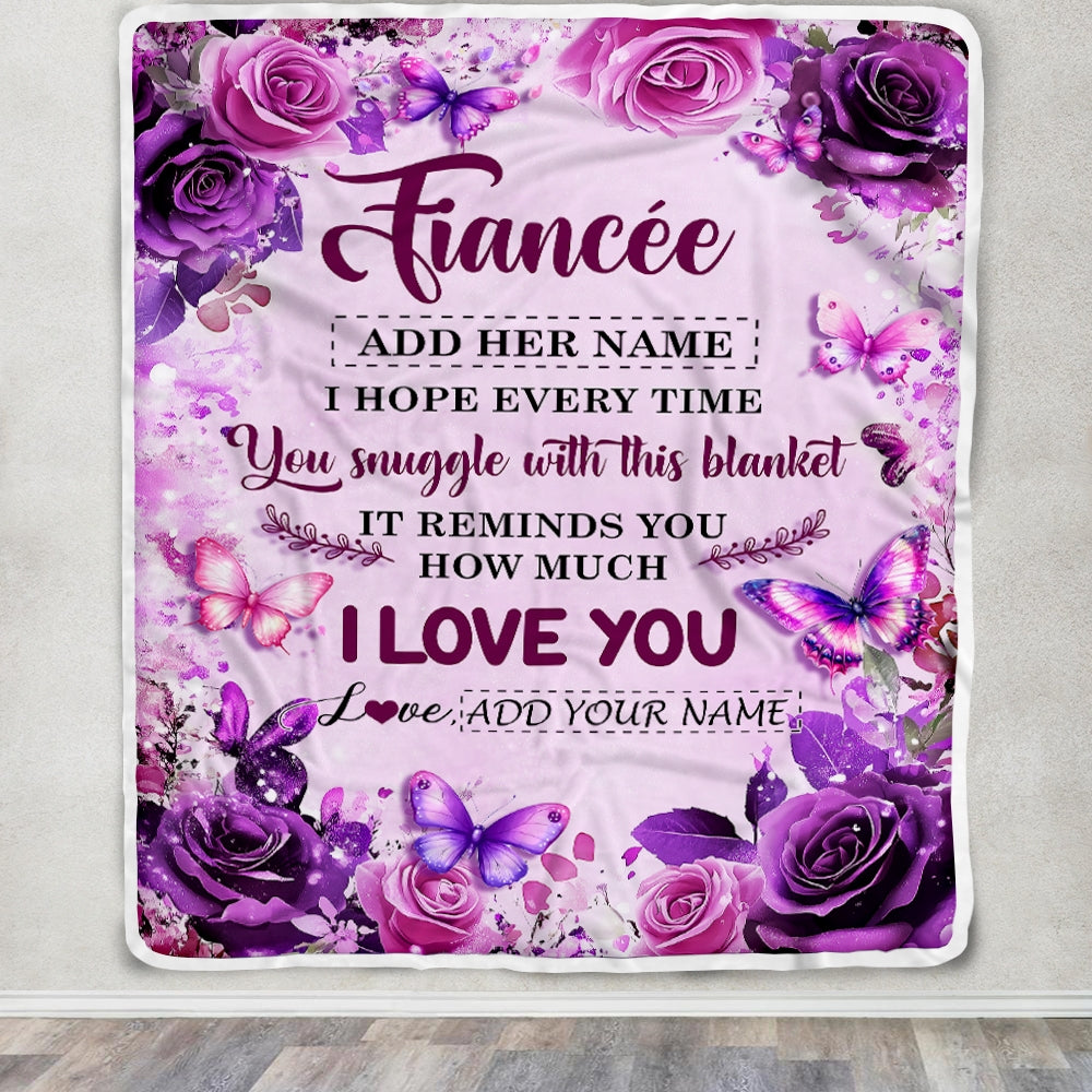 Personalized To My Fiancee Gifts Blanket From Fiance Purple Floral Birthday Gifts For Future Wife Romantic Valentines For Her Christmas Custom Fleece Blanket | teecentury