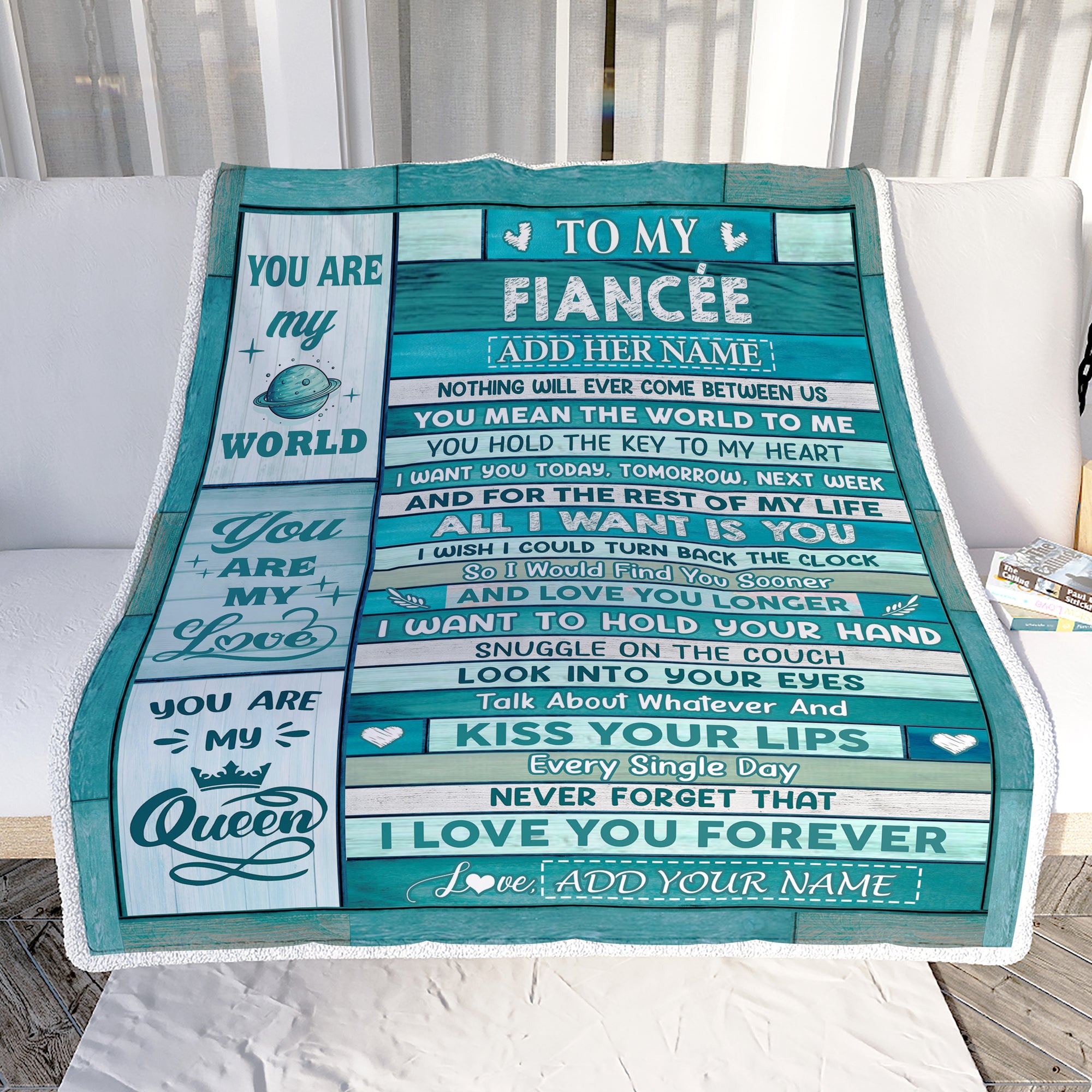 Personalized To My Fiancée Gifts From Husband Blanket Wood Love You Longer Valentines Anniversary Romantic Birthday Gifts For Fiancée Christmas Fleece Blanket | teecentury