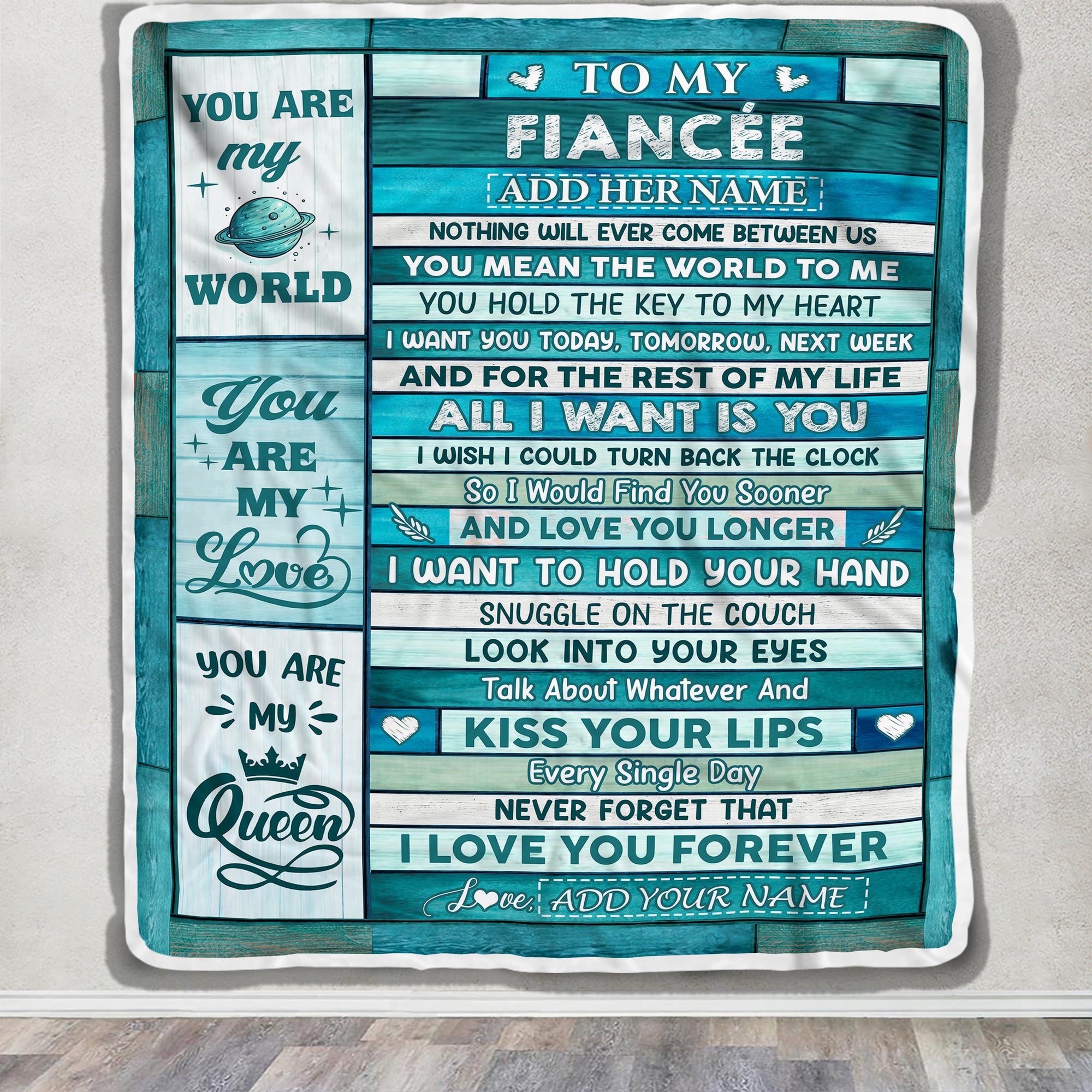 Personalized To My Fiancée Gifts From Husband Blanket Wood Love You Longer Valentines Anniversary Romantic Birthday Gifts For Fiancée Christmas Fleece Blanket | teecentury
