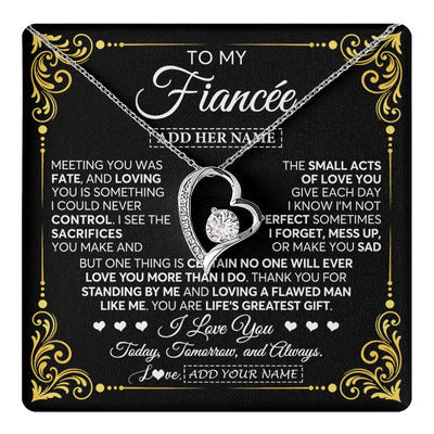 Forever Love Necklace 14K White Gold Finish | 1 | Personalized To My Fiancée Gifts Necklace From Fiancé A Meaningful Romantic Jewelry Gift For Anniversary Birthday Christmas Custom Gift Box Message Card | https://teecentury.