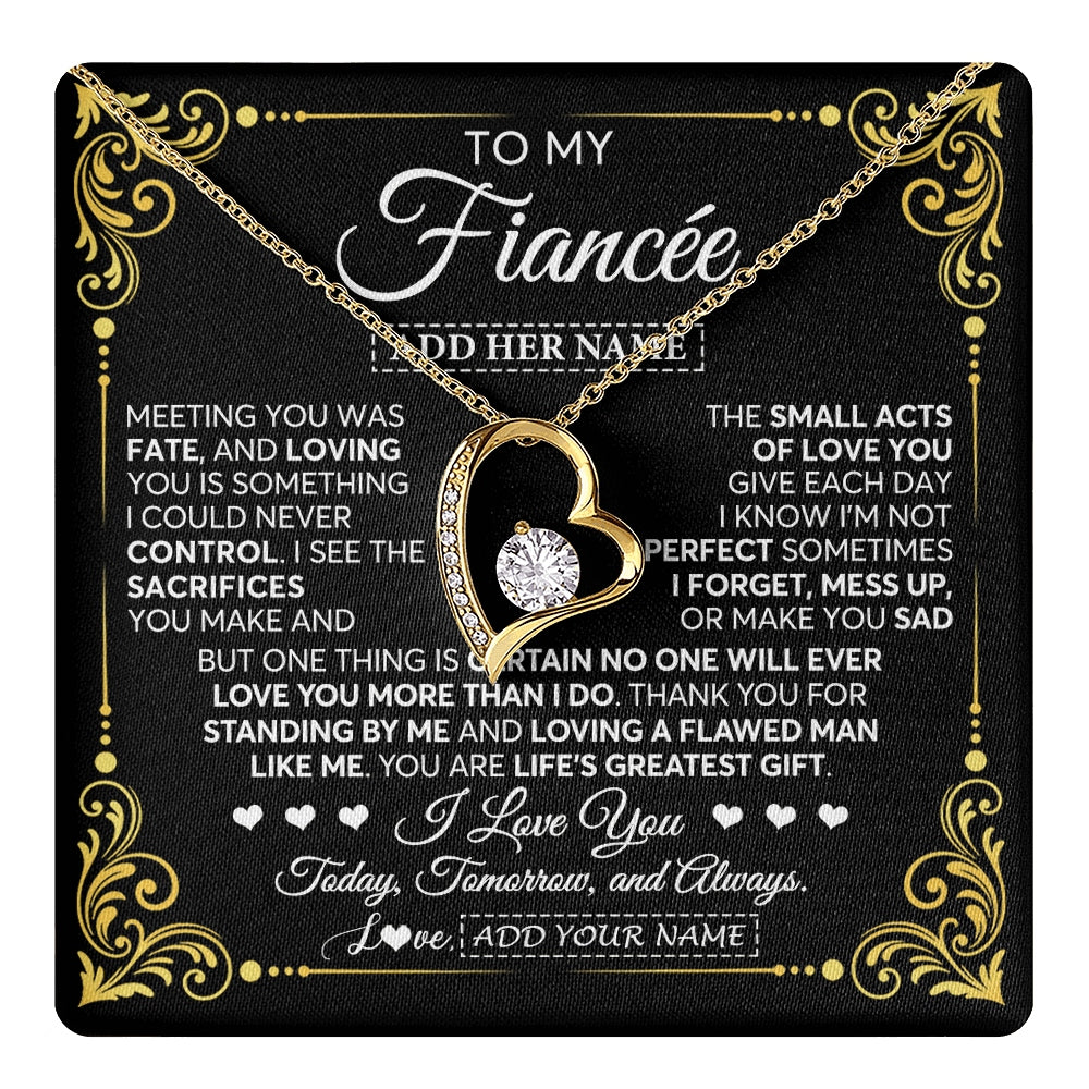 Forever Love Necklace 18K Yellow Gold Finish | 1 | Personalized To My Fiancée Gifts Necklace From Fiancé A Meaningful Romantic Jewelry Gift For Anniversary Birthday Christmas Custom Gift Box Message Card | https://teecentury.