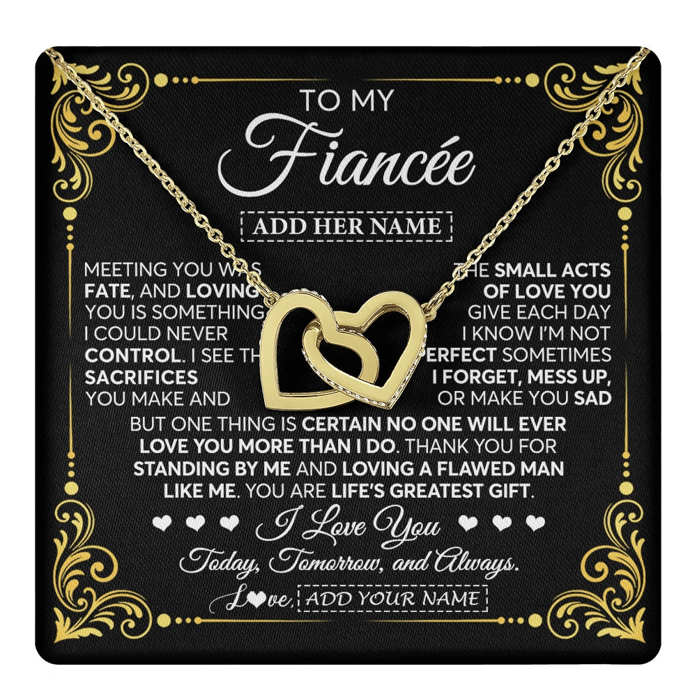 Interlocking Hearts Necklace 18K Yellow Gold Finish | 1 | Personalized To My Fiancée Gifts Necklace From Fiancé A Meaningful Romantic Jewelry Gift For Anniversary Birthday Christmas Custom Gift Box Message Card | https://teecentury.
