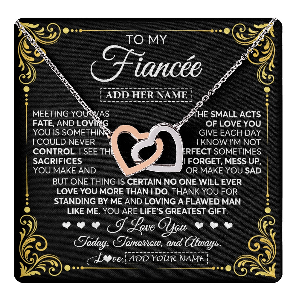 Interlocking Hearts Necklace Stainless Steel & Rose Gold Finish | 1 | Personalized To My Fiancée Gifts Necklace From Fiancé A Meaningful Romantic Jewelry Gift For Anniversary Birthday Christmas Custom Gift Box Message Card | https://teecentury.