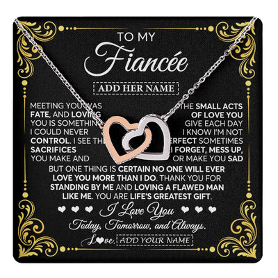 Interlocking Hearts Necklace Stainless Steel & Rose Gold Finish | 1 | Personalized To My Fiancée Gifts Necklace From Fiancé A Meaningful Romantic Jewelry Gift For Anniversary Birthday Christmas Custom Gift Box Message Card | https://teecentury.