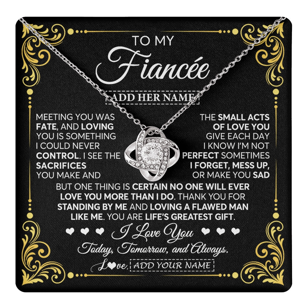 Love Knot Necklace 14K White Gold Finish | 1 | Personalized To My Fiancée Gifts Necklace From Fiancé A Meaningful Romantic Jewelry Gift For Anniversary Birthday Christmas Custom Gift Box Message Card | https://teecentury.