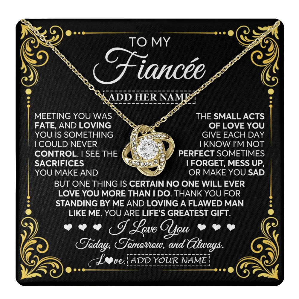 Love Knot Necklace 18K Yellow Gold Finish | 1 | Personalized To My Fiancée Gifts Necklace From Fiancé A Meaningful Romantic Jewelry Gift For Anniversary Birthday Christmas Custom Gift Box Message Card | https://teecentury.