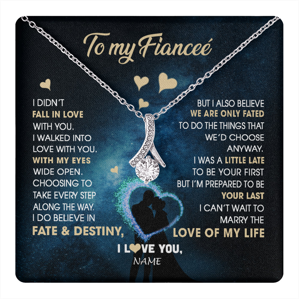 Alluring Beauty Necklace 14K White Gold Finish | 1 | Personalized To My Fiancee Necklace Fall In Love With You Future Wife Birthday Anniversary Romantic Valentines Day Christmas Customized Gift Box Message Card | teecentury