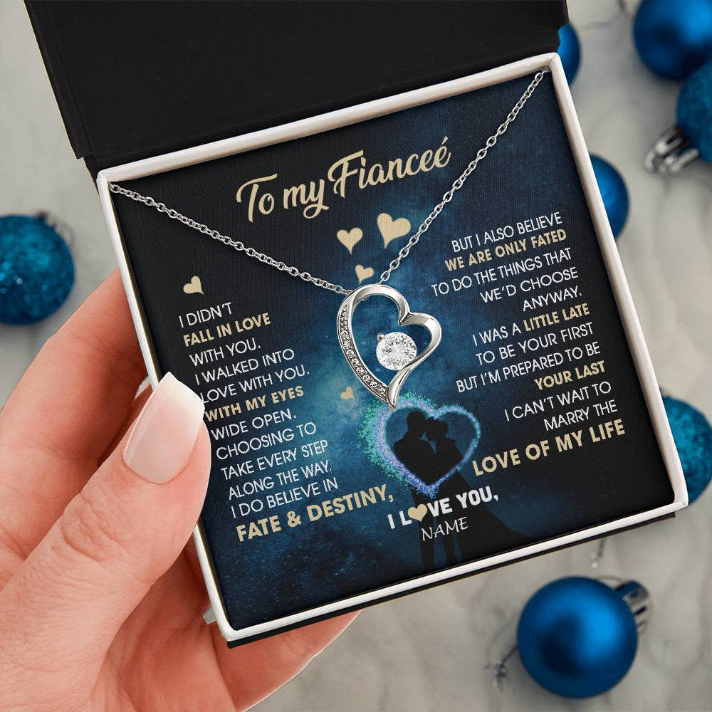 Forever Love Necklace 14K White Gold Finish | Personalized To My Fiancee Necklace Fall In Love With You Future Wife Birthday Anniversary Romantic Valentines Day Christmas Customized Gift Box Message Card | teecentury
