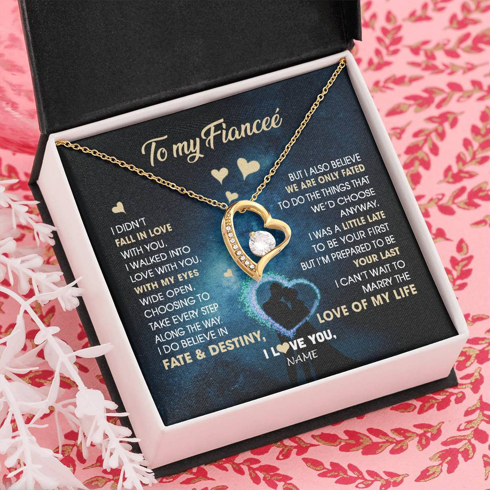 Forever Love Necklace 18K Yellow Gold Finish | Personalized To My Fiancee Necklace Fall In Love With You Future Wife Birthday Anniversary Romantic Valentines Day Christmas Customized Gift Box Message Card | teecentury