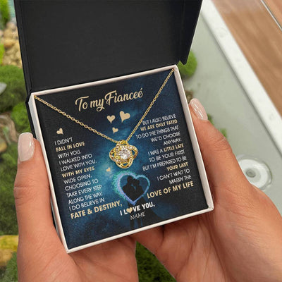 Love Knot Necklace 18K Yellow Gold Finish | Personalized To My Fiancee Necklace Fall In Love With You Future Wife Birthday Anniversary Romantic Valentines Day Christmas Customized Gift Box Message Card | teecentury