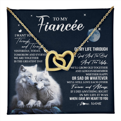 Interlocking Hearts Necklace 18K Yellow Gold Finish | 1 | Personalized To My Fiancée Necklace From Fiancé I Want You Wolf Fiancee Birthday For Her Anniversary Valentines Day Christmas Customized Gift Box Message Card | teecentury