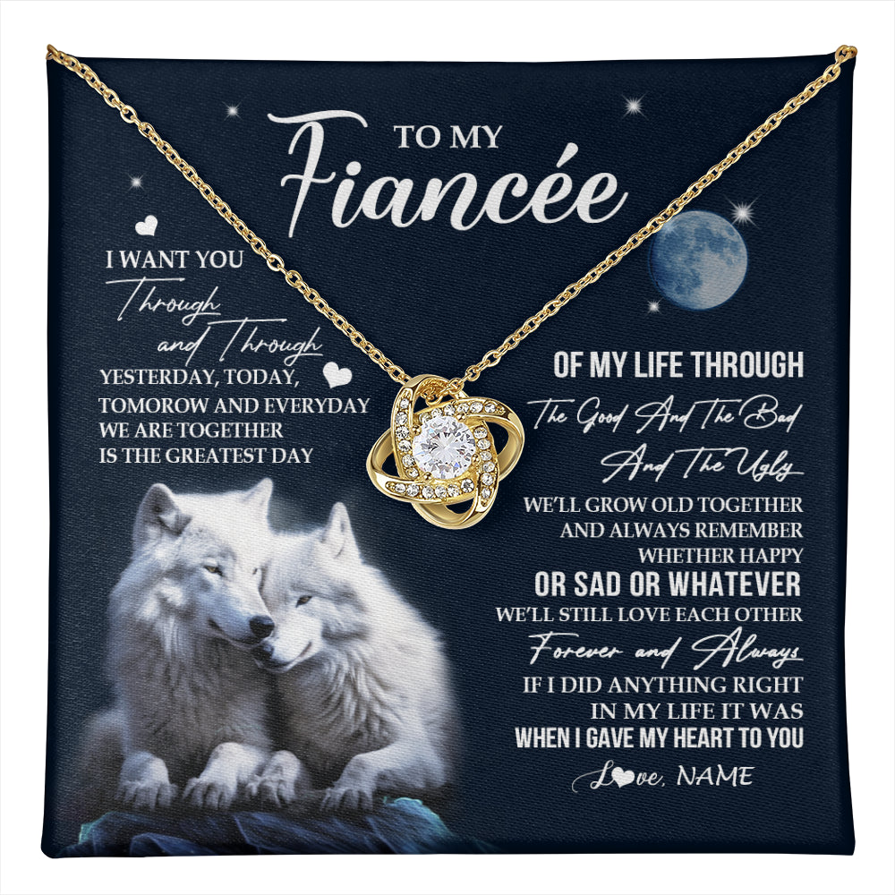 Love Knot Necklace 18K Yellow Gold Finish | 1 | Personalized To My Fiancée Necklace From Fiancé I Want You Wolf Fiancee Birthday For Her Anniversary Valentines Day Christmas Customized Gift Box Message Card | teecentury