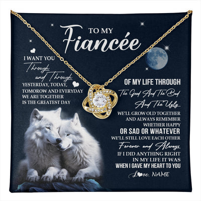 Love Knot Necklace 18K Yellow Gold Finish | 1 | Personalized To My Fiancée Necklace From Fiancé I Want You Wolf Fiancee Birthday For Her Anniversary Valentines Day Christmas Customized Gift Box Message Card | teecentury