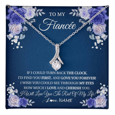 Alluring Beauty Necklace 14K White Gold Finish | 1 | Personalized To My Fiancée Necklace From Fiance Love You Forever Future Wife Birthday Engagement Valentines Day Christmas Customized Gift Box Message Card | teecentury