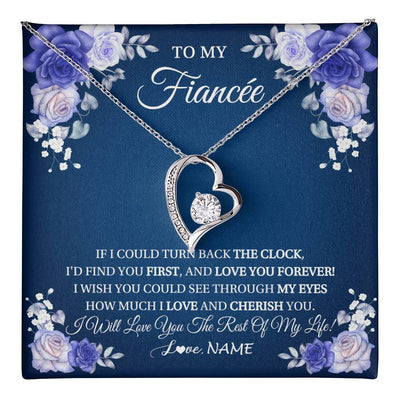 Forever Love Necklace 14K White Gold Finish | 1 | Personalized To My Fiancée Necklace From Fiance Love You Forever Future Wife Birthday Engagement Valentines Day Christmas Customized Gift Box Message Card | teecentury