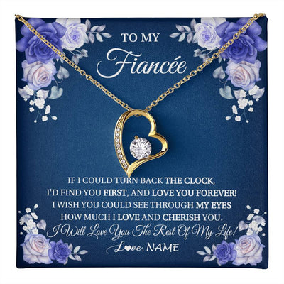 Forever Love Necklace 18K Yellow Gold Finish | 1 | Personalized To My Fiancée Necklace From Fiance Love You Forever Future Wife Birthday Engagement Valentines Day Christmas Customized Gift Box Message Card | teecentury