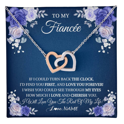 Interlocking Hearts Necklace Stainless Steel & Rose Gold Finish | 1 | Personalized To My Fiancée Necklace From Fiance Love You Forever Future Wife Birthday Engagement Valentines Day Christmas Customized Gift Box Message Card | teecentury