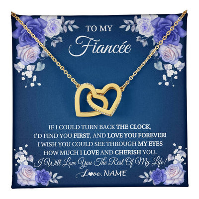 Interlocking Hearts Necklace 18K Yellow Gold Finish | 1 | Personalized To My Fiancée Necklace From Fiance Love You Forever Future Wife Birthday Engagement Valentines Day Christmas Customized Gift Box Message Card | teecentury