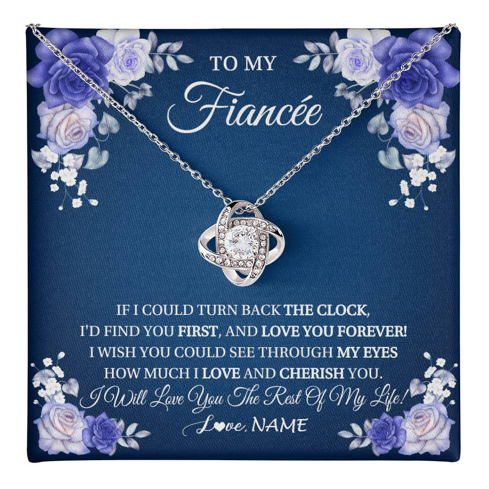 Love Knot Necklace 14K White Gold Finish | 1 | Personalized To My Fiancée Necklace From Fiance Love You Forever Future Wife Birthday Engagement Valentines Day Christmas Customized Gift Box Message Card | teecentury