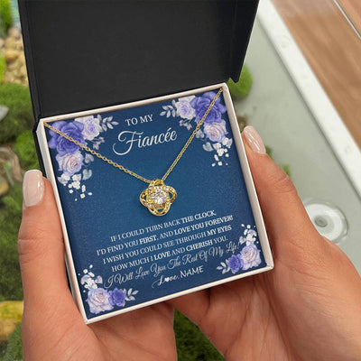 Love Knot Necklace 18K Yellow Gold Finish | 2 | Personalized To My Fiancée Necklace From Fiance Love You Forever Future Wife Birthday Engagement Valentines Day Christmas Customized Gift Box Message Card | teecentury