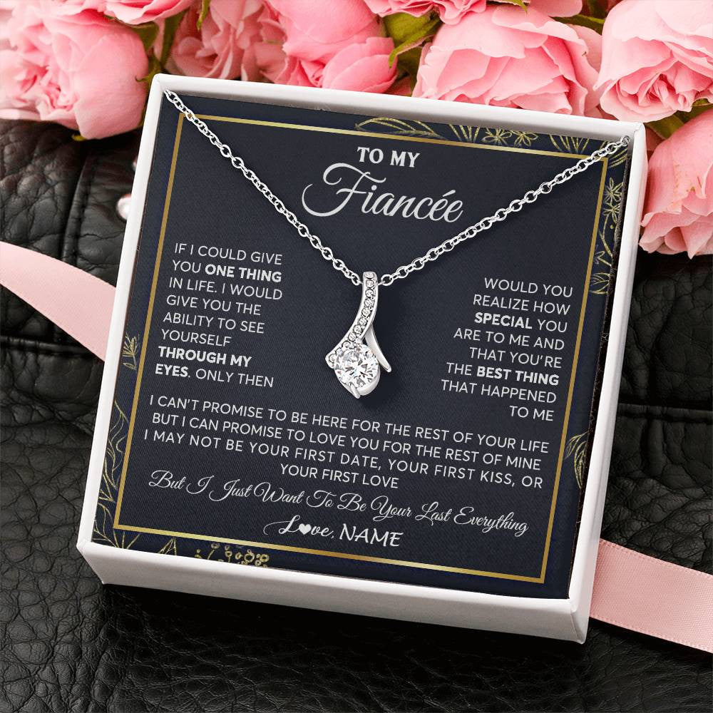 Alluring Beauty Necklace 14K White Gold Finish | 2 | Personalized To My Fiancee Necklace From Fiance Son You Are The Best Thing Fiancee Birthday Idea Anniversary Valentines Day Customized Gift Box Message Card | teecentury