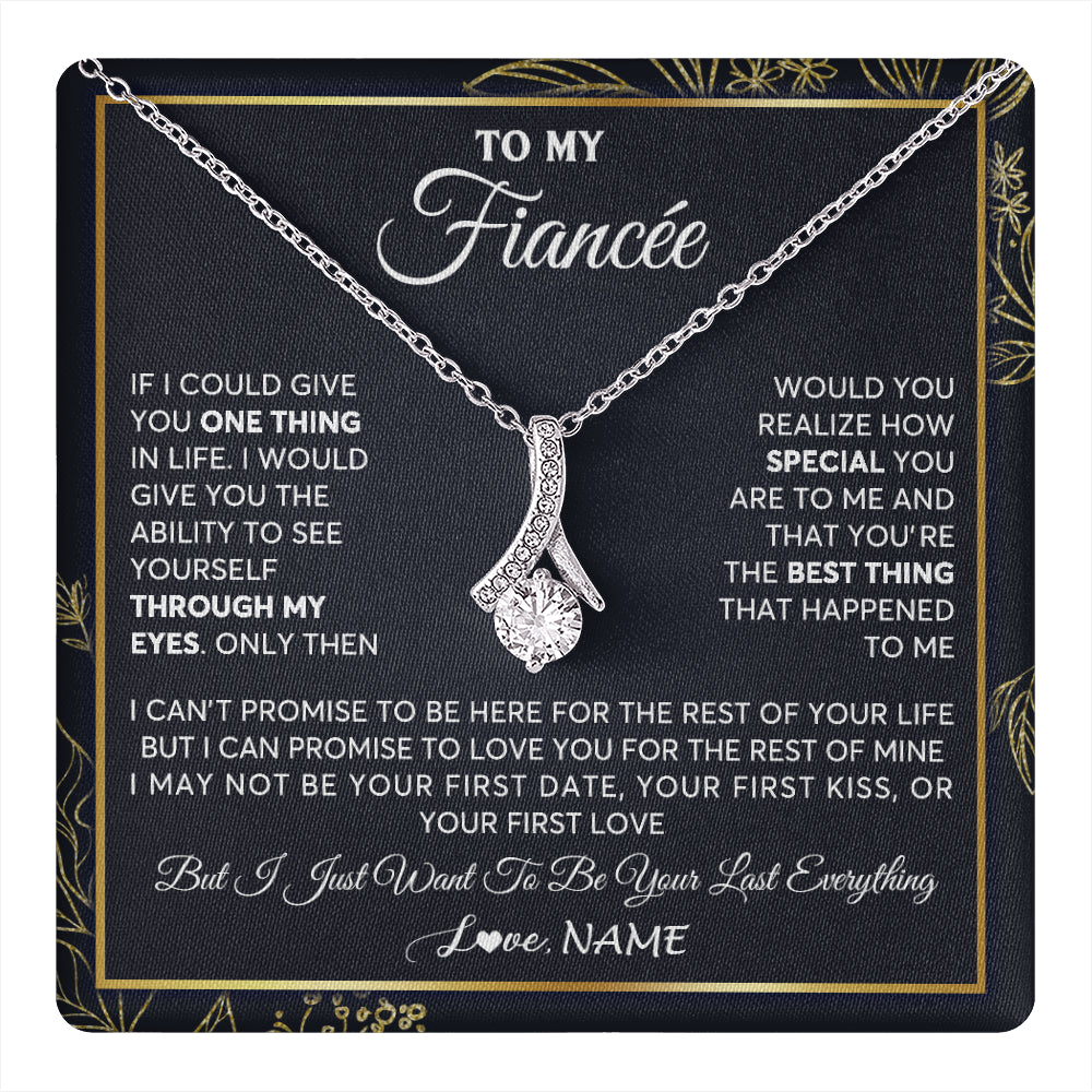 Alluring Beauty Necklace 14K White Gold Finish | 1 | Personalized To My Fiancee Necklace From Fiance Son You Are The Best Thing Fiancee Birthday Idea Anniversary Valentines Day Customized Gift Box Message Card | teecentury