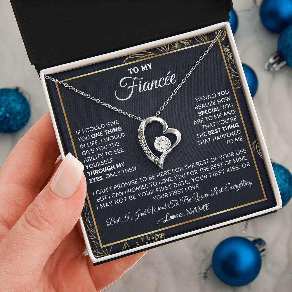 Forever Love Necklace 14K White Gold Finish | 2 | Personalized To My Fiancee Necklace From Fiance Son You Are The Best Thing Fiancee Birthday Idea Anniversary Valentines Day Customized Gift Box Message Card | teecentury