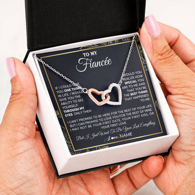 Interlocking Hearts Necklace Stainless Steel & Rose Gold Finish | 2 | Personalized To My Fiancee Necklace From Fiance Son You Are The Best Thing Fiancee Birthday Idea Anniversary Valentines Day Customized Gift Box Message Card | teecentury