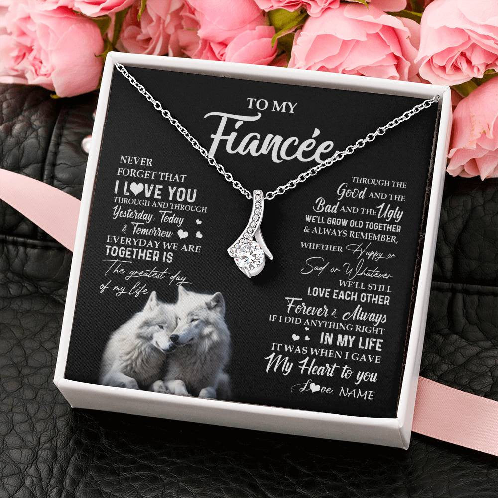 Alluring Beauty Necklace 14K White Gold Finish | 2 | Personalized To My Fiancée Necklace From Fiancé Wolf Never Forget That I Love You Fiancée Birthday Valentine Day Christmas Customized Gift Box Message Card | teecentury