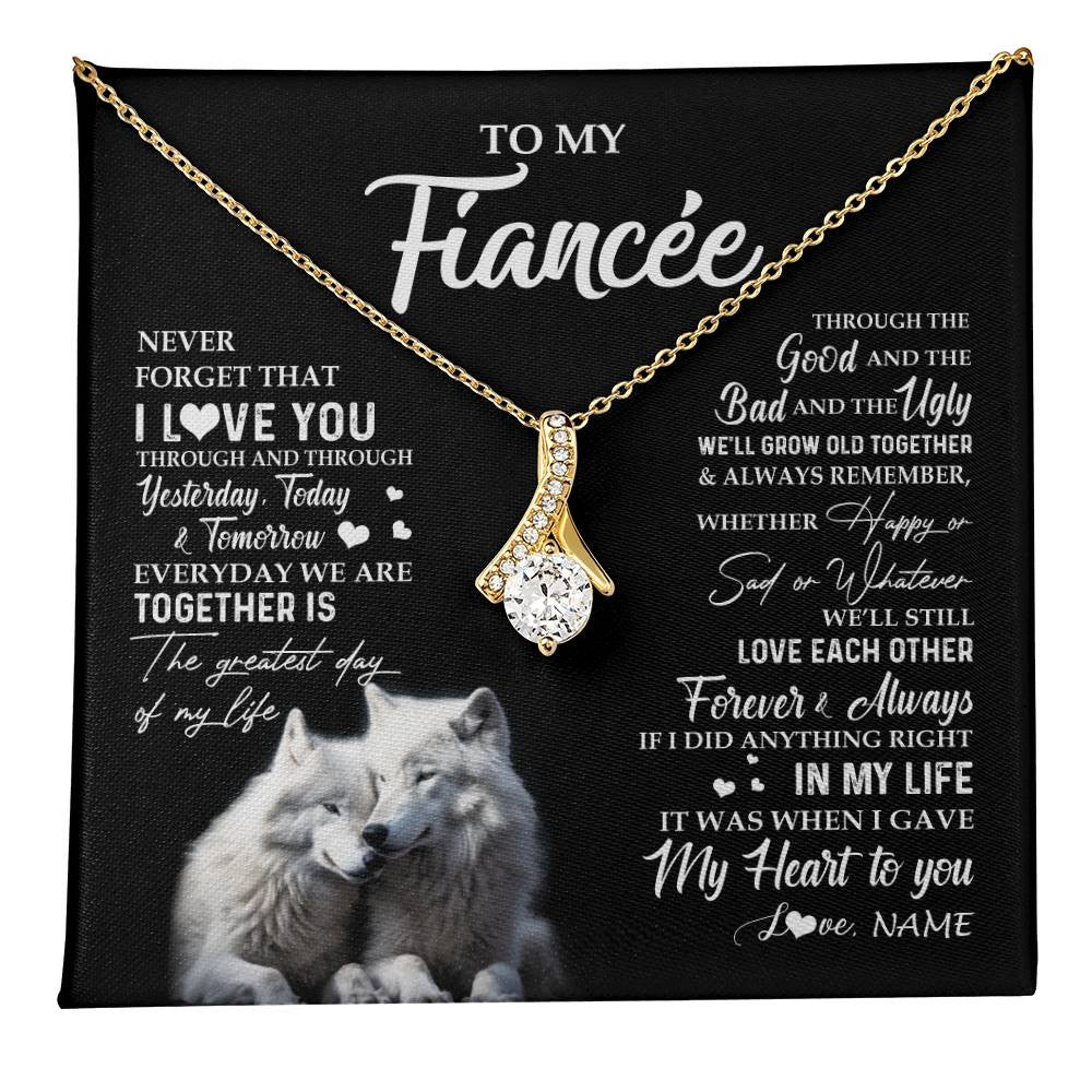 Alluring Beauty Necklace 18K Yellow Gold Finish | 1 | Personalized To My Fiancée Necklace From Fiancé Wolf Never Forget That I Love You Fiancée Birthday Valentine Day Christmas Customized Gift Box Message Card | teecentury
