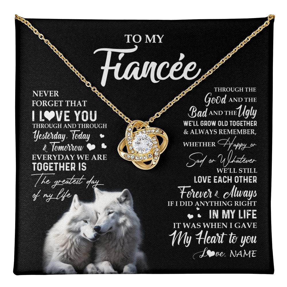 Love Knot Necklace 18K Yellow Gold Finish | 1 | Personalized To My Fiancée Necklace From Fiancé Wolf Never Forget That I Love You Fiancée Birthday Valentine Day Christmas Customized Gift Box Message Card | teecentury