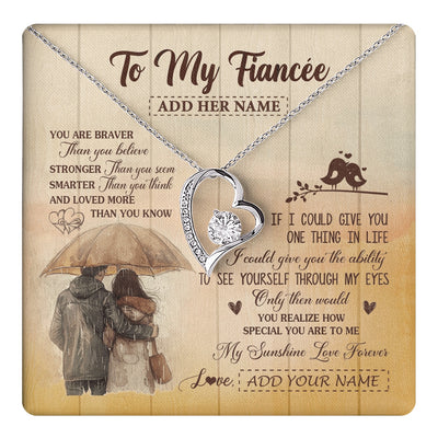 Forever Love Necklace 14K White Gold Finish | 1 | Personalized To My Fiancée Necklace From Fiancé You Are Braver Fiancee Birthday Gifts Anniversary Romantic Valentines Christmas Custom Gift Box Message Card | https://teecentury.