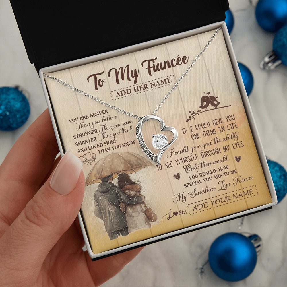 Forever Love Necklace 14K White Gold Finish | 2 | Personalized To My Fiancée Necklace From Fiancé You Are Braver Fiancee Birthday Gifts Anniversary Romantic Valentines Christmas Custom Gift Box Message Card | https://teecentury.