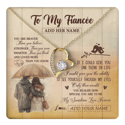 Forever Love Necklace 18K Yellow Gold Finish | 1 | Personalized To My Fiancée Necklace From Fiancé You Are Braver Fiancee Birthday Gifts Anniversary Romantic Valentines Christmas Custom Gift Box Message Card | https://teecentury.