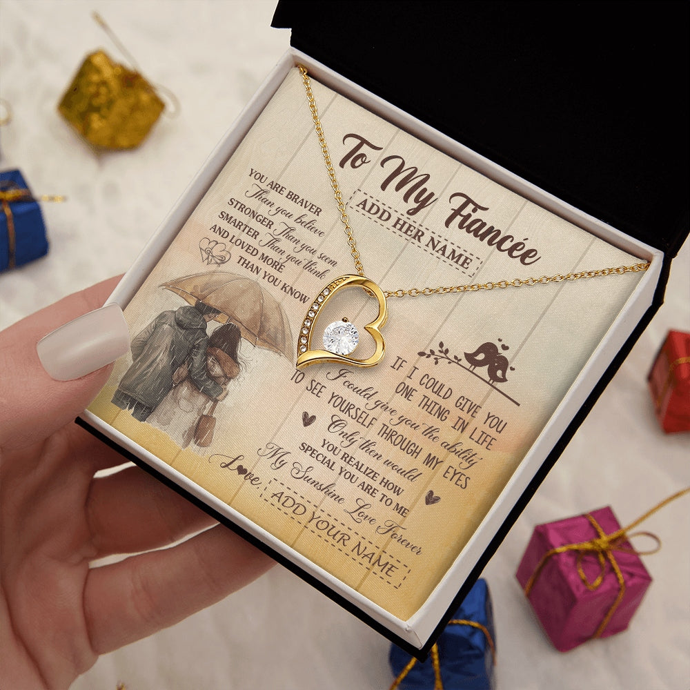 Forever Love Necklace 18K Yellow Gold Finish | 2 | Personalized To My Fiancée Necklace From Fiancé You Are Braver Fiancee Birthday Gifts Anniversary Romantic Valentines Christmas Custom Gift Box Message Card | https://teecentury.