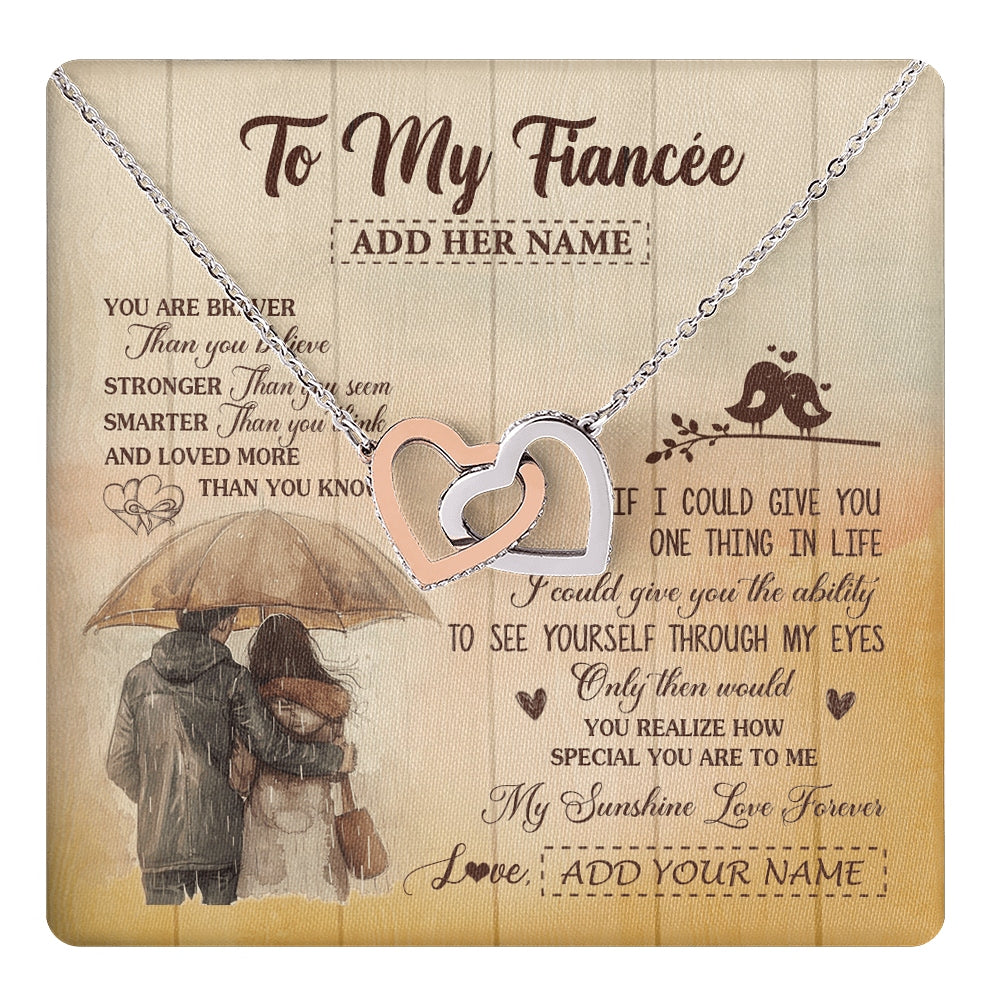 Interlocking Hearts Necklace Stainless Steel & Rose Gold Finish | 1 | Personalized To My Fiancée Necklace From Fiancé You Are Braver Fiancee Birthday Gifts Anniversary Romantic Valentines Christmas Custom Gift Box Message Card | https://teecentury.