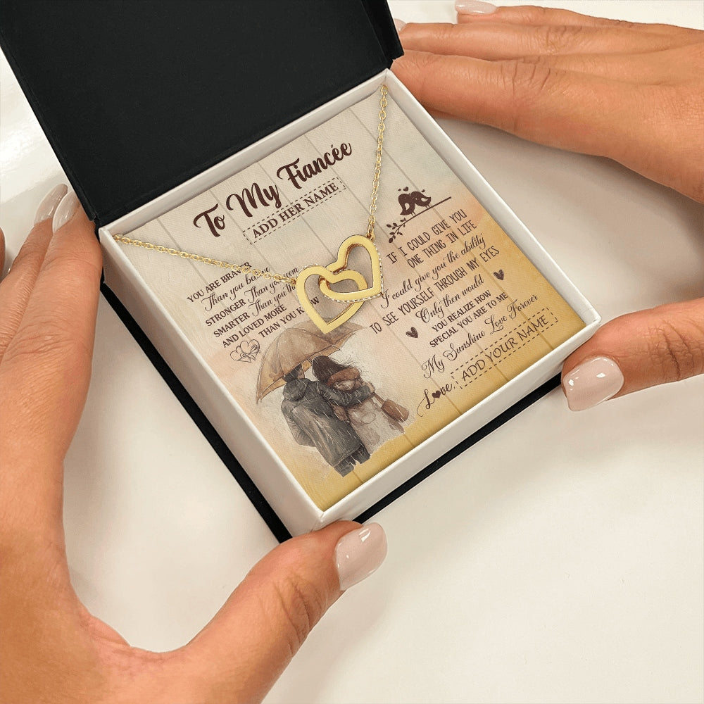 Interlocking Hearts Necklace 18K Yellow Gold Finish | 2 | Personalized To My Fiancée Necklace From Fiancé You Are Braver Fiancee Birthday Gifts Anniversary Romantic Valentines Christmas Custom Gift Box Message Card | https://teecentury.