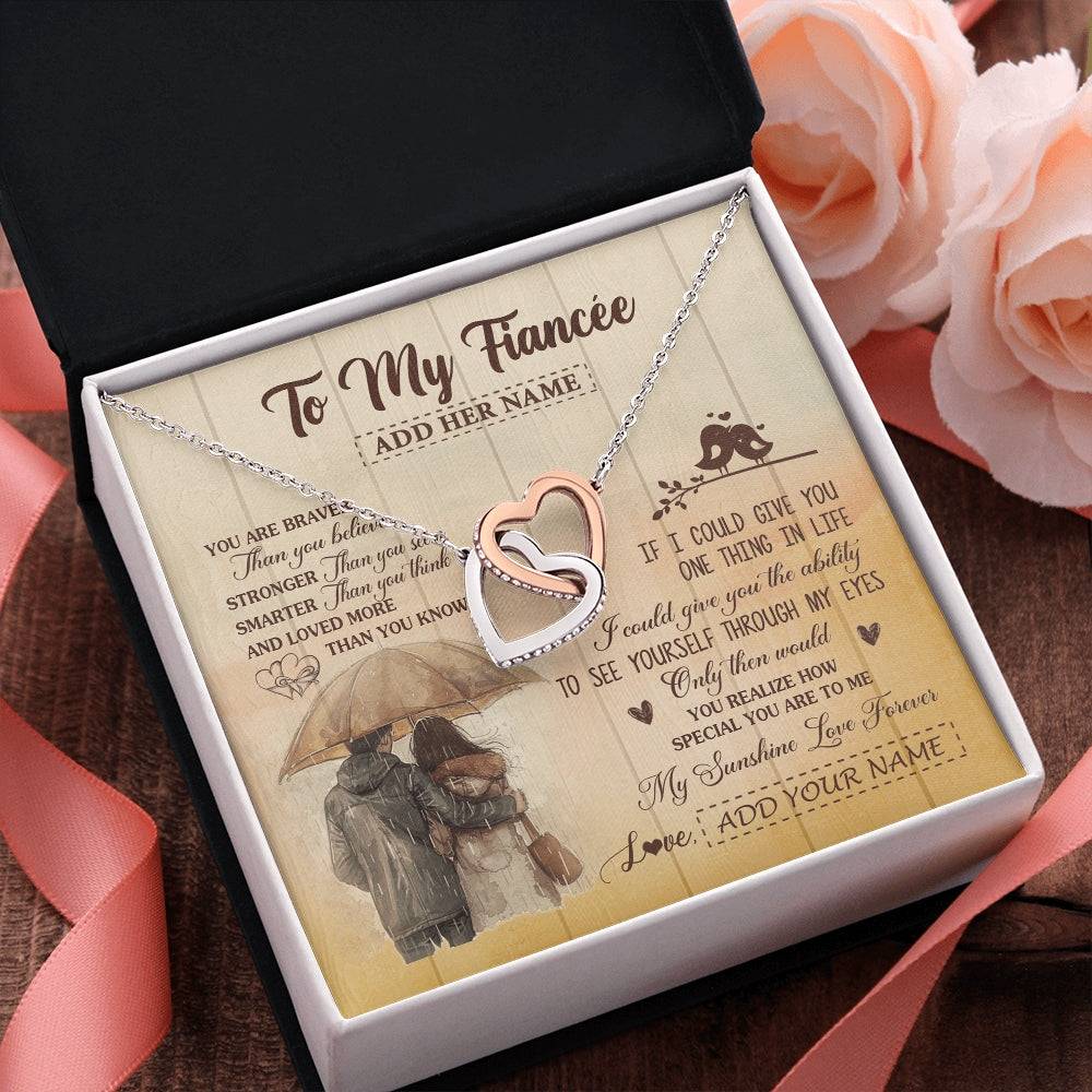 Interlocking Hearts Necklace Stainless Steel & Rose Gold Finish | 2 | Personalized To My Fiancée Necklace From Fiancé You Are Braver Fiancee Birthday Gifts Anniversary Romantic Valentines Christmas Custom Gift Box Message Card | https://teecentury.