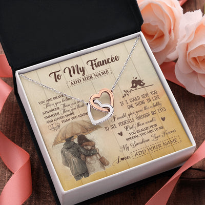 Interlocking Hearts Necklace Stainless Steel & Rose Gold Finish | 2 | Personalized To My Fiancée Necklace From Fiancé You Are Braver Fiancee Birthday Gifts Anniversary Romantic Valentines Christmas Custom Gift Box Message Card | https://teecentury.