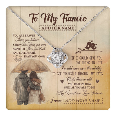 Love Knot Necklace 14K White Gold Finish | 1 | Personalized To My Fiancée Necklace From Fiancé You Are Braver Fiancee Birthday Gifts Anniversary Romantic Valentines Christmas Custom Gift Box Message Card | https://teecentury.