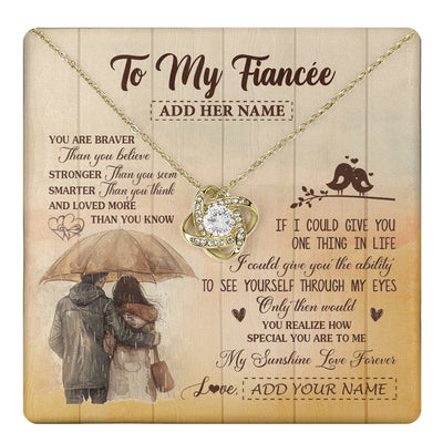 Love Knot Necklace 18K Yellow Gold Finish | 1 | Personalized To My Fiancée Necklace From Fiancé You Are Braver Fiancee Birthday Gifts Anniversary Romantic Valentines Christmas Custom Gift Box Message Card | https://teecentury.