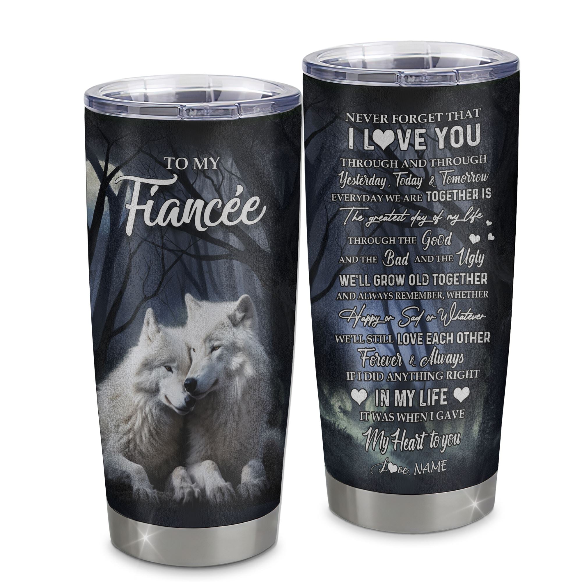 Personalized To My Fiancée Tumbler From Fiancé Stainless Steel Cup Wolf Never Forget That I Love You Fiancée Birthday Valentine Anniversary Day Christmas Travel Mug | teecentury