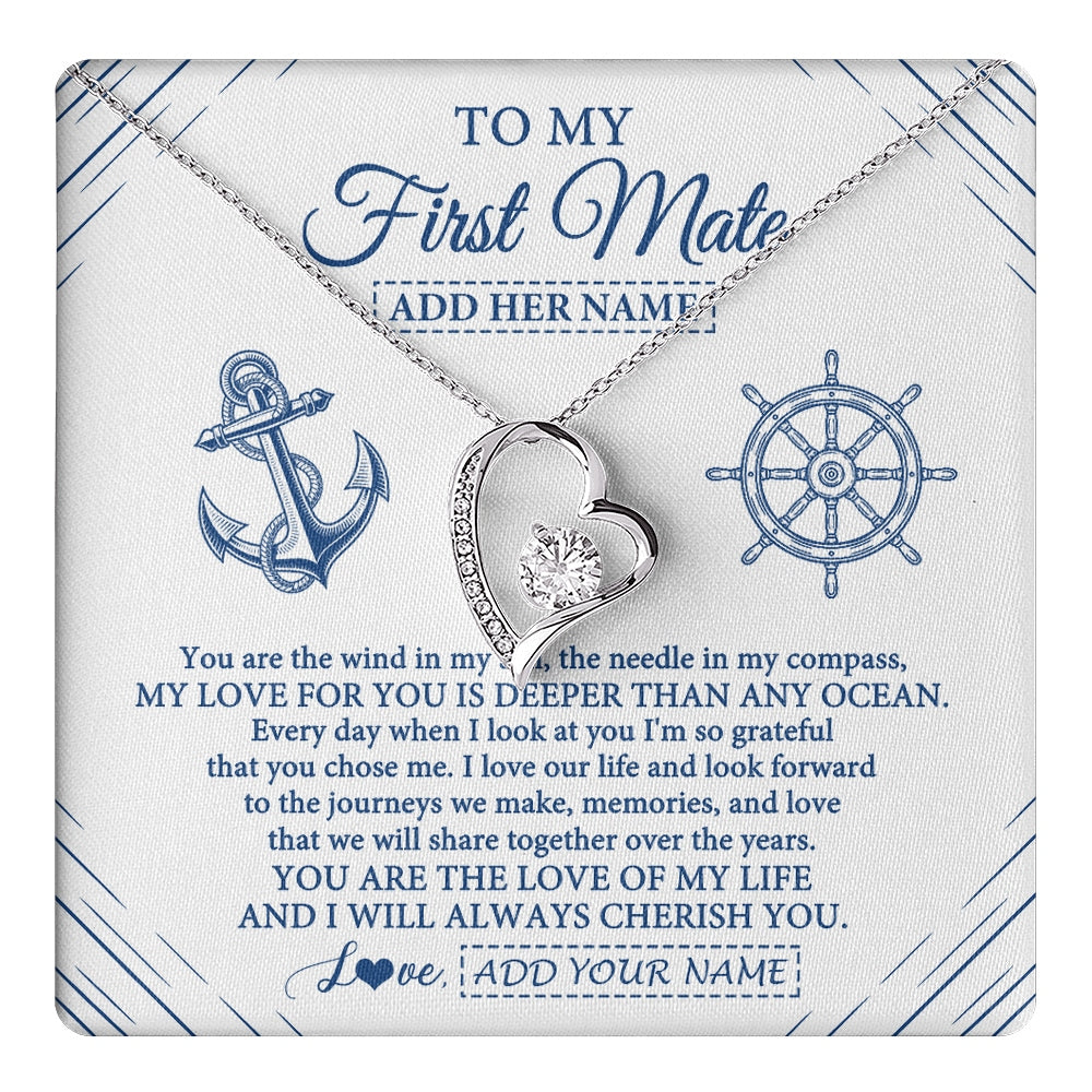 Forever Love Necklace 14K White Gold Finish | 1 | Personalized To My First Mate Necklace From Husband Sailing Cruise Ships Wife Birthday Anniversary Wedding Valentines Christmas Custom Gift Box Message Card | https://teecentury.