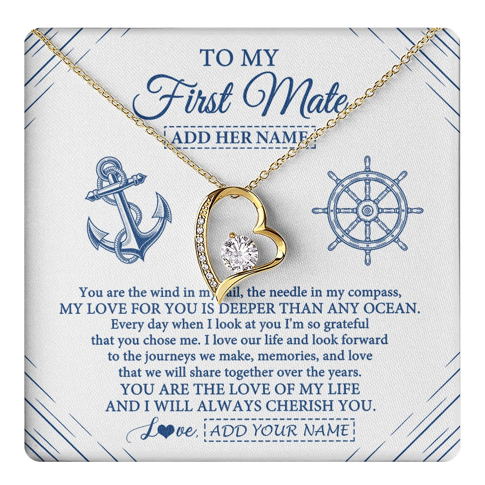 Forever Love Necklace 18K Yellow Gold Finish | 1 | Personalized To My First Mate Necklace From Husband Sailing Cruise Ships Wife Birthday Anniversary Wedding Valentines Christmas Custom Gift Box Message Card | https://teecentury.
