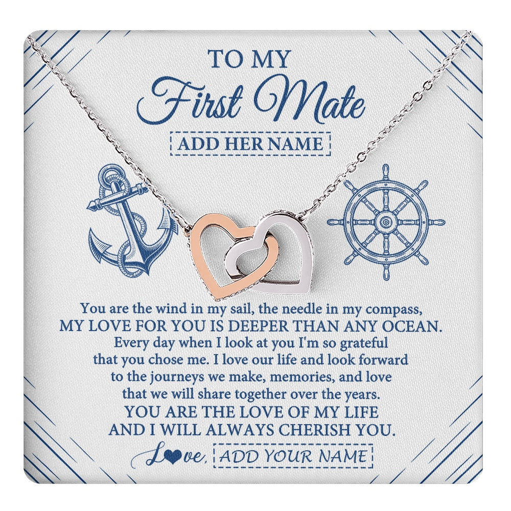 Interlocking Hearts Necklace Stainless Steel & Rose Gold Finish | 1 | Personalized To My First Mate Necklace From Husband Sailing Cruise Ships Wife Birthday Anniversary Wedding Valentines Christmas Custom Gift Box Message Card | https://teecentury.