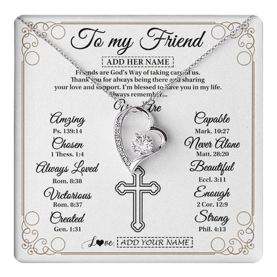 Forever Love Necklace 14K White Gold Finish | 1 | Personalized To My Friend Gifts Necklace From Besties Always Remember You Are Friend Birthday Gifts Christmas Friendship Christian Custom Gift Box Message Card | https://teecentury.